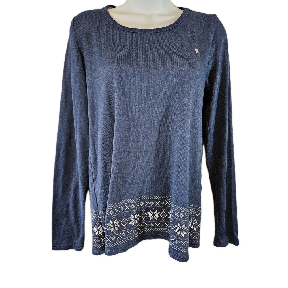 Lucky Brand Shirt Womens Medium Fair Isle Snowflake Long Sleeve Pullover Top